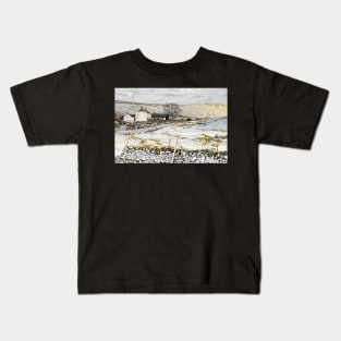 Snowy Winter Landscape Scene in North Pennines AONB Kids T-Shirt